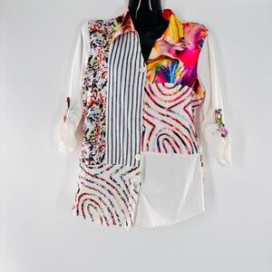 Parsley & Sage Womens small Abstract Art Buttondown Shirt Unique Colorful